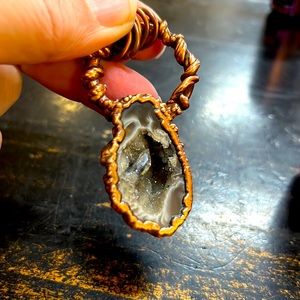 Beautiful Copper Plated Natural Quartz Geode Pendant.